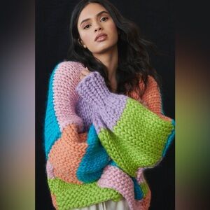 Hope Macaulay M/L Chunky Knit Cardigan Sweater Purple/Pink/Lime/Salmon